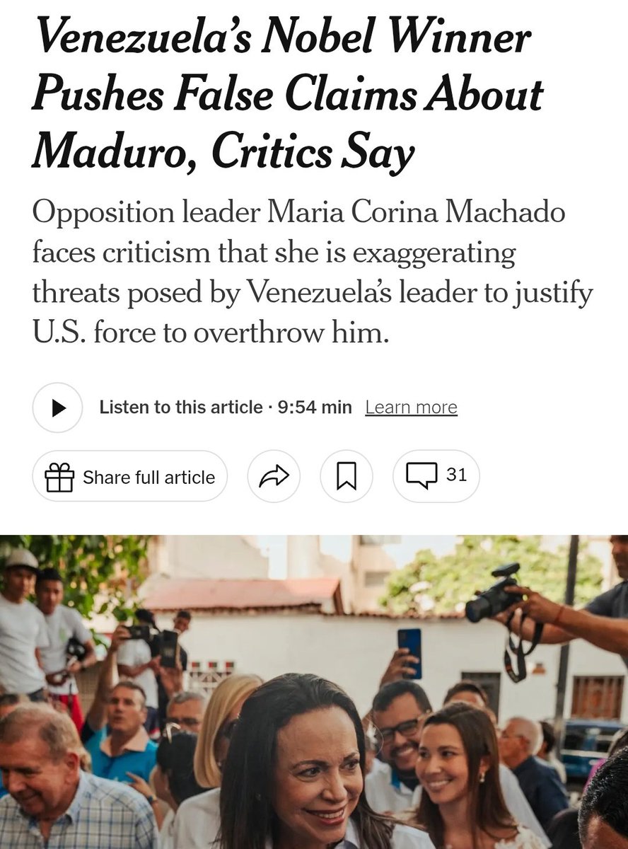 ¡ESCÁNDALO EN VENEZUELA! 🚨 La autoproclamada "Nobel de la Paz" María Corina Machado, ¿es solo una fábrica de mentiras? ¡El New York Times lo expone sin piedad! 🗞️

Criticados por exdiplomáticos y hasta opositores, la acusan de inflar amenazas de Maduro para justificar invasiones