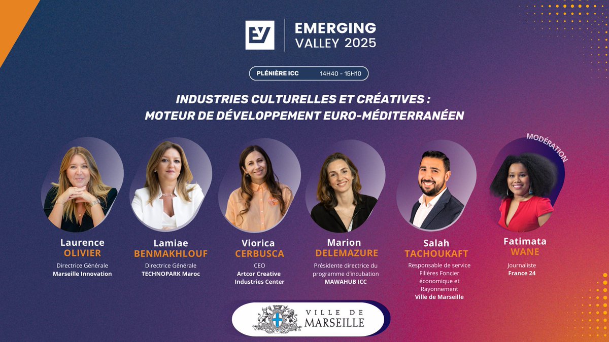 🎨 Plénière ICC – “Industries Culturelles et Créatives : moteur de développement euro-méditerranéen”

Un panel d’experts et de dirigeants d’incubateurs et structures culturelles explore comment les industries créatives stimulent l’innovation, l’emploi et la coopération entre