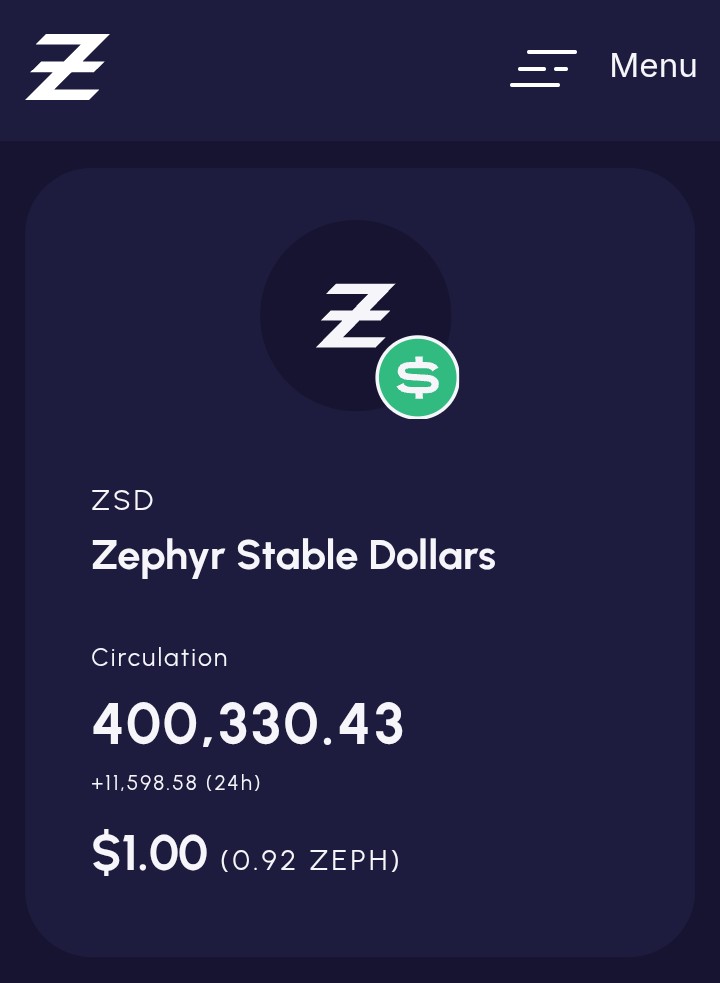 DerilPana's tweet image. $ZEPH Reserves at @zephyr_org  protocol keep growing and printing private and decentralized $ZSD stableDollars

400k $ZSD on circulation and 3.3M $ZEPH at the reserves.

Numbers keep walking. Yeah! 🤘😎 

#Zephers love !