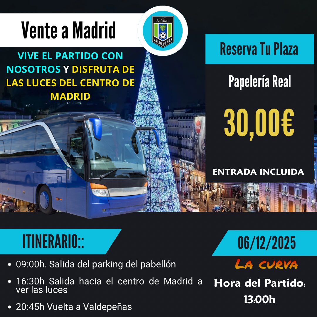 Lacurvavaldepen's tweet image. Puente- Sábado- Mediodía-Futsal y Madrid.

¿Qué se puede pedir más?

Veremos el partido, y pasaremos la tarde viendo las luces del centro de Madrid. 
Esas fotitos de Navidad o esas compras navideñas. ¡¡Aprovecha!!

2 en 1 por el Black Friday 🤣🤣

¡Te lo ponemos súper fácil!