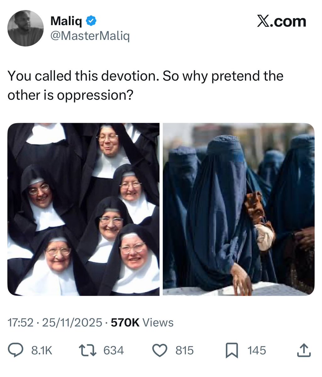 The women in the left-hand image have adopted this dress voluntarily, reflecting the deeply Christian principle that we come to true faith only by free assent