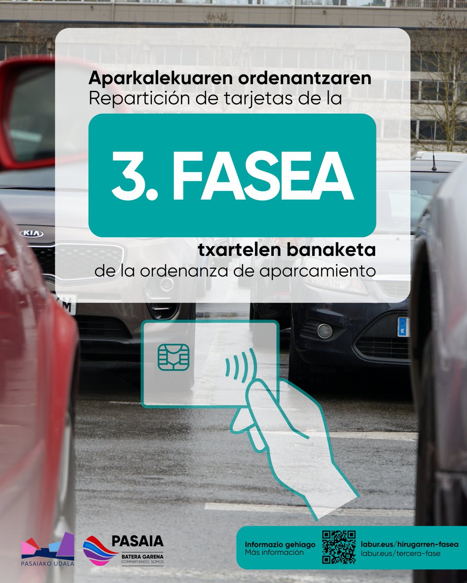 pasaiakoudala's tweet image. 🪪🅿️🚙Hirugarren faseko bizilagunek dagoeneko eska ditzakete bertakoen txartelak, hau da, Trintxerpe, Donibane eta San Pedro osoko bizilagunek.

 ℹ️Eskaerak online edo HAZ bulegoetan aurkez daitezke.

🕕Gainera, TXARTELAK BANATZEKO ORDUTEGIA BEREZIAK jarri dira HAZ bulegoetan.…