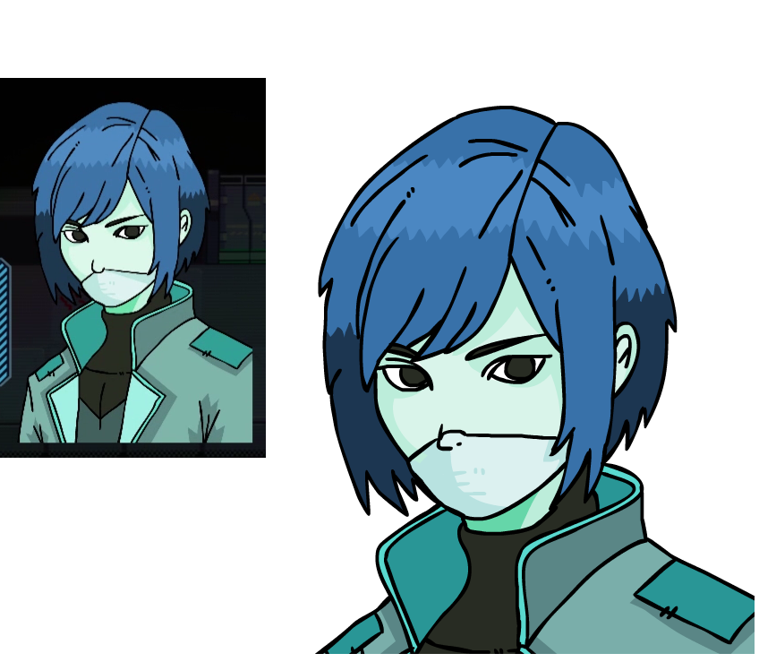nerdook's tweet photo. Redrew a character's portrait because a streamer pointed out that she was wearing the mask wrongly (nose not covered properly)... lol https://t.co/4Dcfwdrj7S