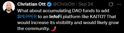ChrisOtt's tweet image. $PEPPER: You can just do things. I suggested to add PEPPER to an InfoFi platform to increase its visibility and two months later, here we go! When you share your ideas about the ecosystem, the Chiliz team might make them reality. Great to see! 👏🌶️