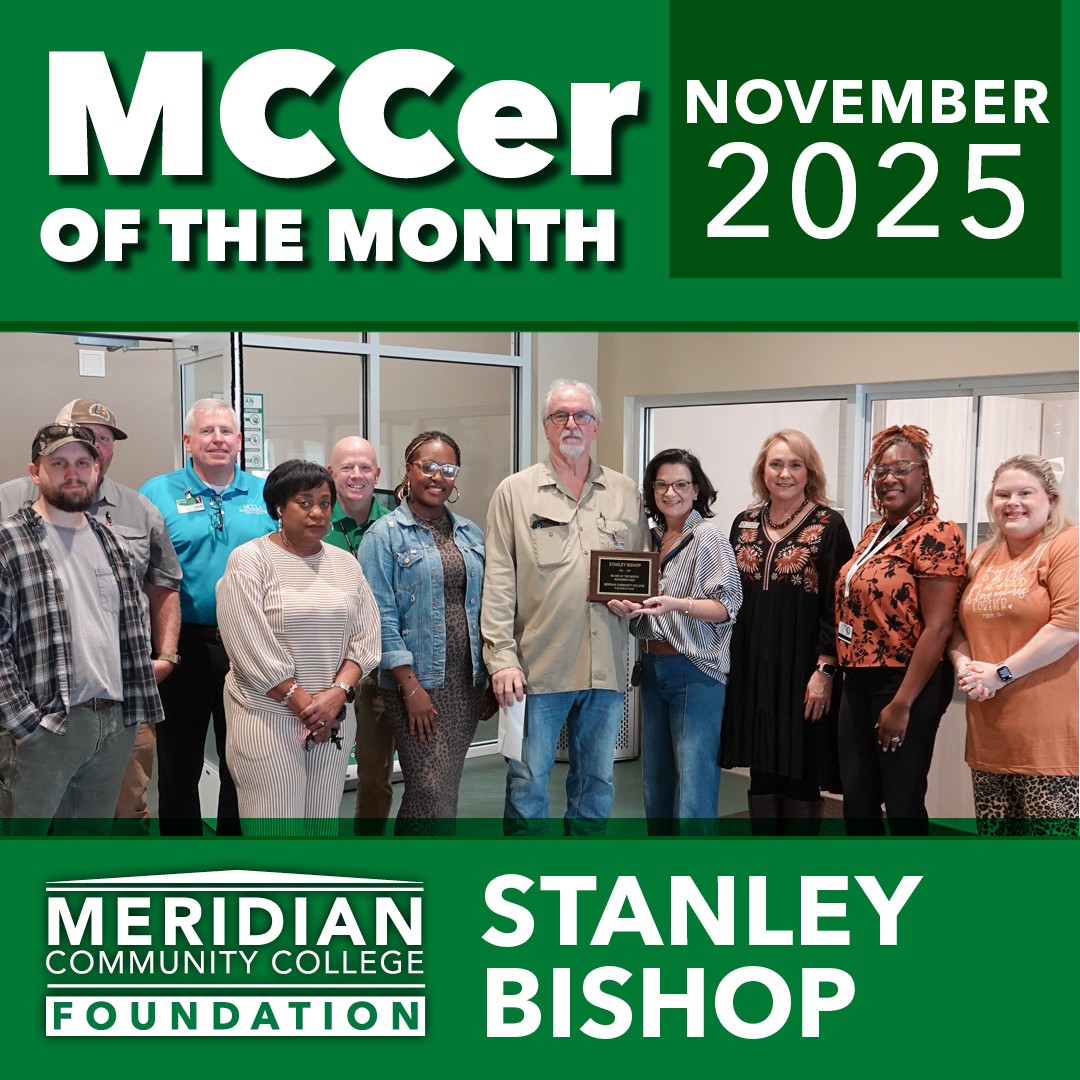 MCCER OF THE MONTH: STANLEY BISHOP. It’s been said that Stanley Bishop’s commitment to student success is unwavering.

For 17 years, Bishop has shared both technical expertise and real-world insight with students.

🔗  meridiancc.edu/foundation/news

#MccEagles #FindYourWings