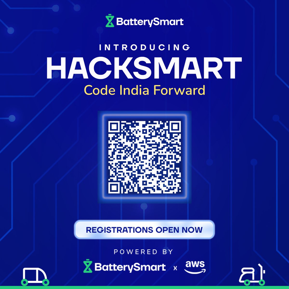 BatterySmartIN's tweet image. The wait is finally over.💻 

Battery Smart brings you its first-ever Hackathon in collaboration with @awscloud — HACKSMART: Code India Forward

This is YOUR moment. Build real solutions that power India&apos;s mobility revolution. Solve challenges that matter. Create tech that moves…