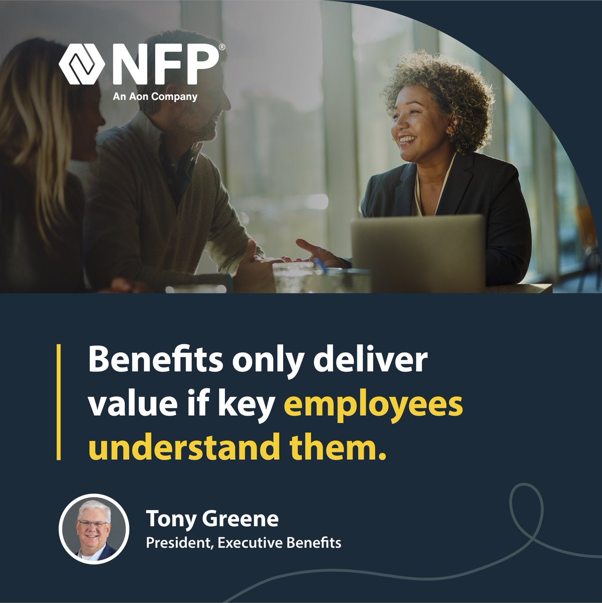 nfp's tweet image. 🗣️ Comprehension starts with communication.

👤 Drive clarity and confidence with people-first plans.

✔️ Empower your executives to understand the full value of your benefits: nfp.com/human-capital/…

#ExecutiveBenefits #HumanResources