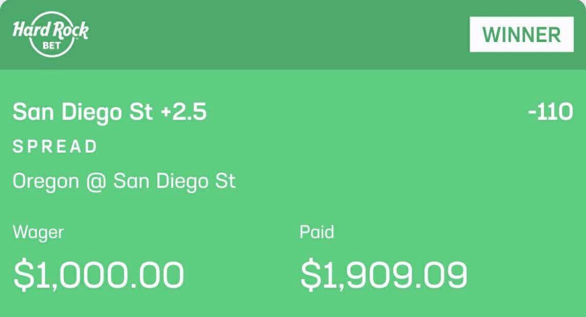 CLVProphets's tweet image. 🪜 Day 1 $1,000 → $100,000 Challenge 🪜

SDSU +2.5 -110 ✅

$1,000 → $1,909 💰

Show love if you’re climbing! 🔥