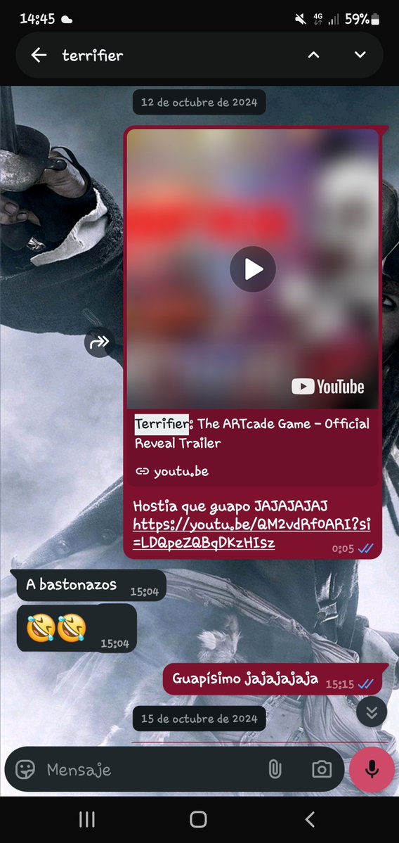 JaviTwitchOP's tweet image. Con mi amiga Susi, que no tiene Telegram pero es ultra fan de Art y las pelis de Terrifier jajajajajaja #TerrifierGame