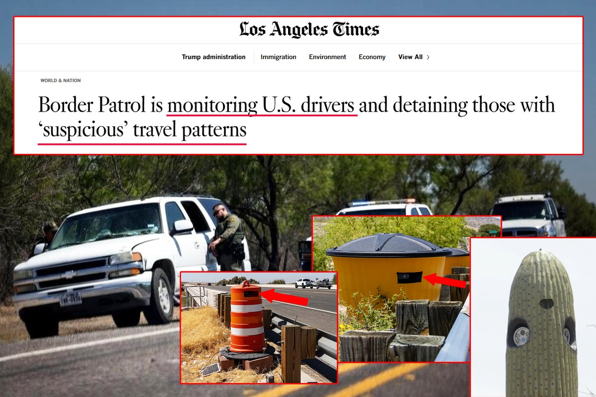 JasonBassler1's tweet image. 🚨 The U.S. Border Patrol is running a covert surveillance program, hiding license-plate readers in traffic barrels and even fake cactuses to track millions of drivers in LA, Chicago, &amp;amp; Detroit—while an algorithm decides who’s “suspicious.”

Is this the 🇺🇸 you want to live in?