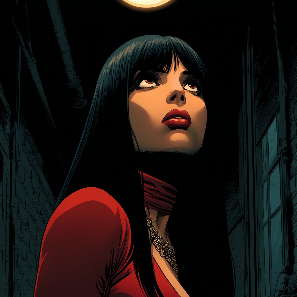 Artedeingenio's tweet image. Here’s a new Midjourney style reference I’m sharing for modern realistic comic art with a cinematic digital finish:

--sref 1645061490

Deep blacks, highly saturated reds, warm skin tones, and greenish or bluish backgrounds. It’s that classic thriller or urban-horror palette.…