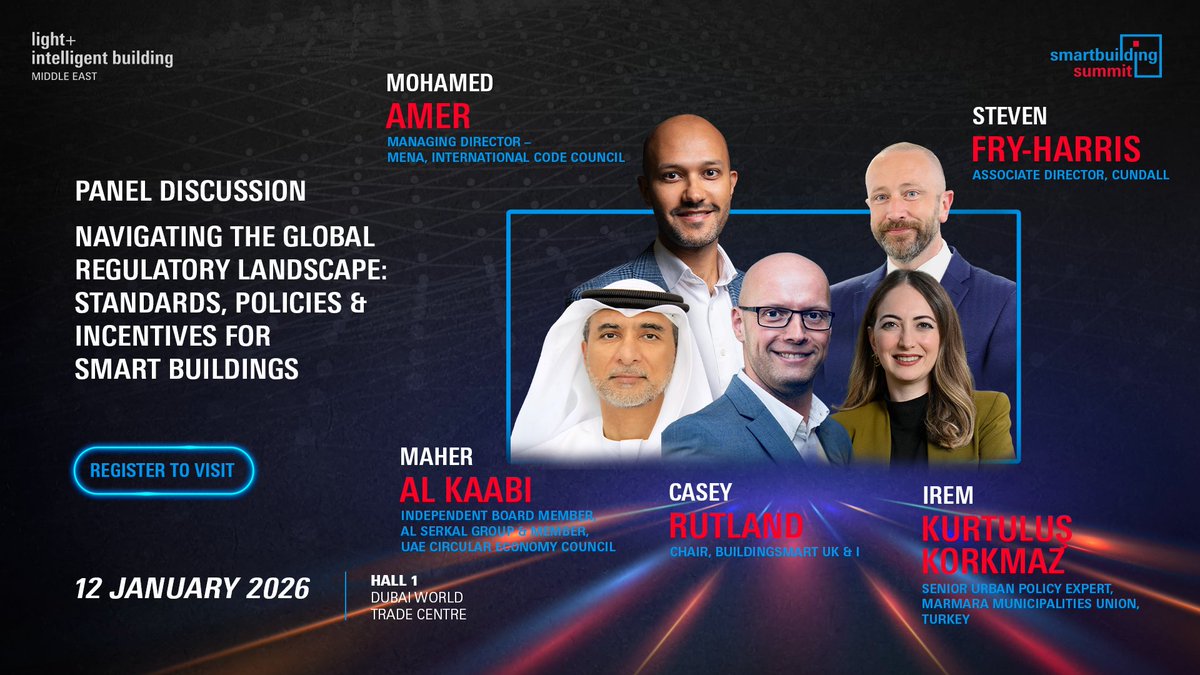 lightbuildingme's tweet image. What’s powering the smart building revolution? ⚙️
Top experts share insights on global regulations, certification schemes, and government incentives shaping the industry.

Register to visit - bit.ly/3XAj62O

#LightBuildingME