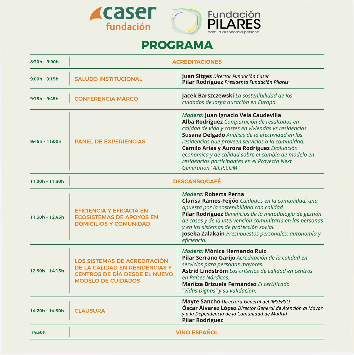 FPilares's tweet image. 📣 ¡Ya está disponible el programa de nuestras Jornadas!
Fundación Caser y Fundación Pilares presentamos el programa completo de la Jornada Técnica “Sostenibilidad de los Cuidados de Larga Duración”.

📅 27/11/2025 · IMSERSO (Madrid) · ⏰ 9:00–14:30
#Cuidados #InnovaciónSocial