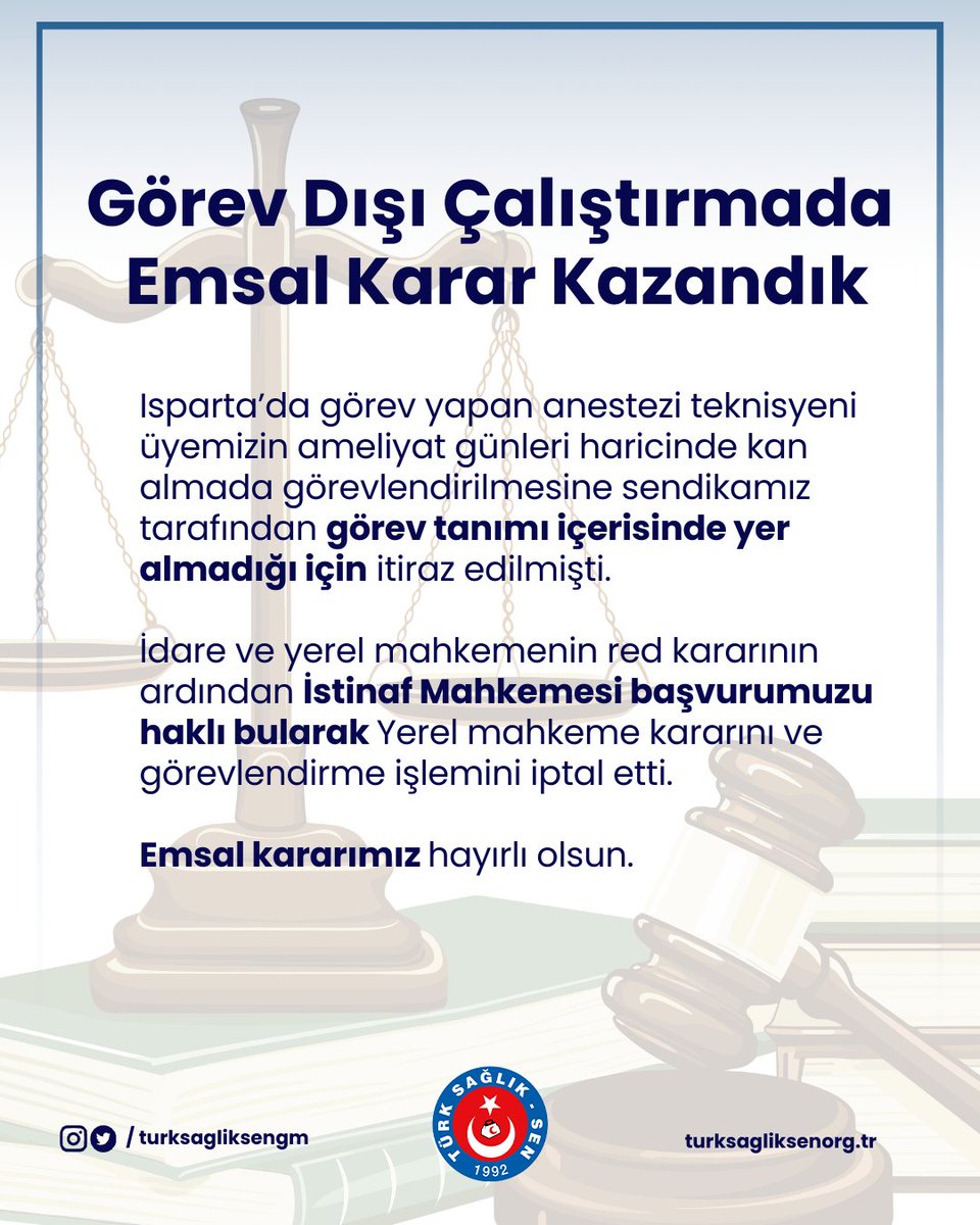 Tüm Platformlarda Sendikal Mücadeleye Devam. 
🧑‍⚖️Görev Dışı Çalıştırmada Emsal Karar Kazandık
Ayrıntılar Haberimizde
🔗turksagliksen.org.tr/gorev-disi-cal…