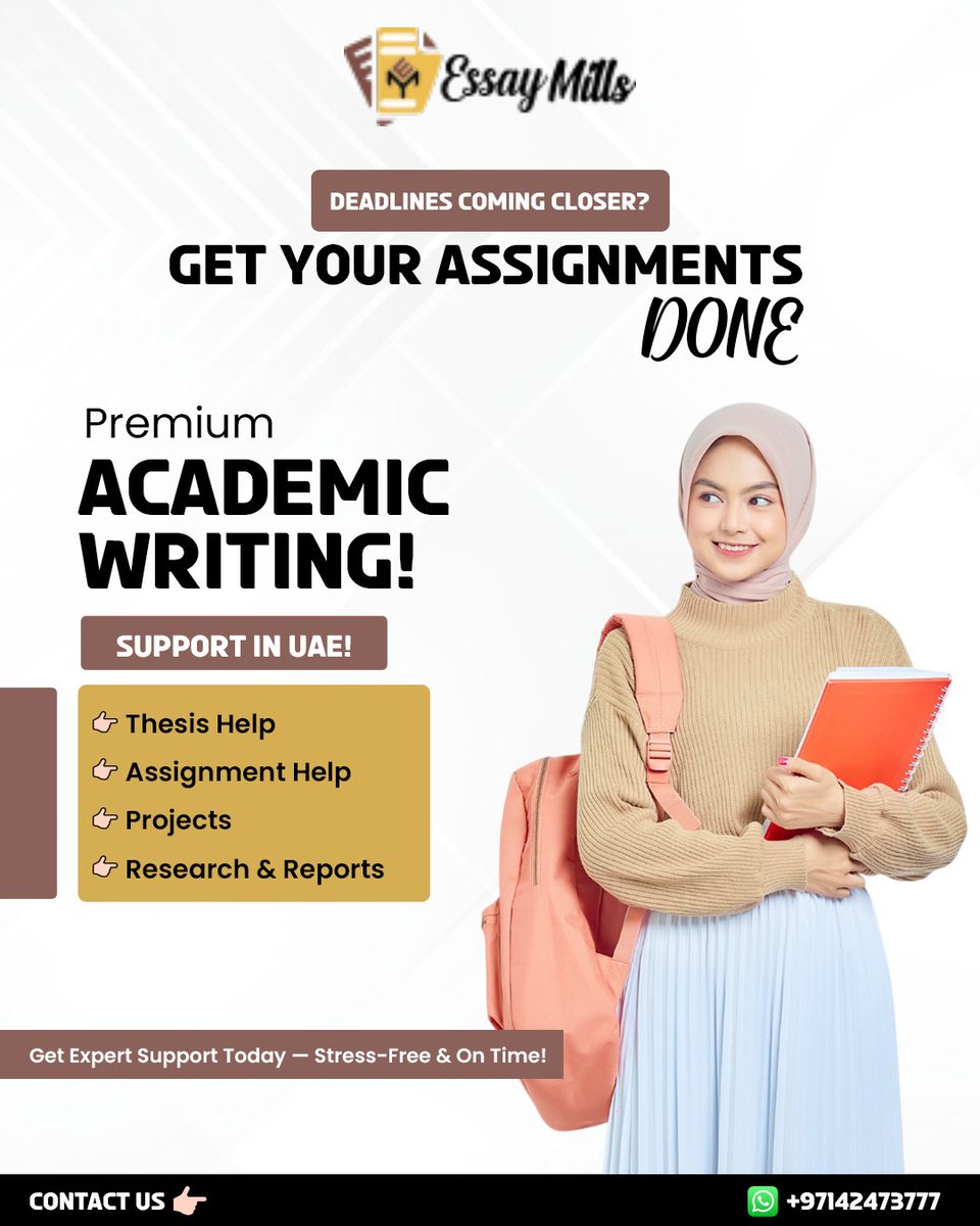 EssayMillsUAE's tweet image. Deadlines Done! ✅Premium Academic Writing Support For Stress-Free Success.

Smash Your Deadlines At: essaymills.ae
Chat Now: wa.me/97142473777

#EssayWritingService #UAEAssignments #StudentStruggles #AcademicSupport #FYP #trendingpost #EssayMills #AssignmentHelp