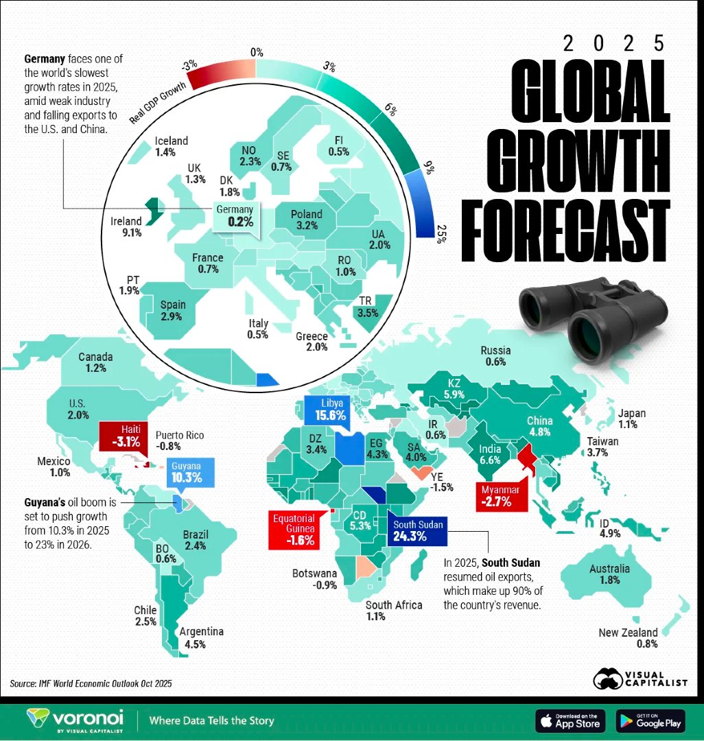 VisualCap's tweet image. Mapped: Every Country’s GDP Growth Forecast for 2025 📊

visualcapitalist.com/mapped-every-c…