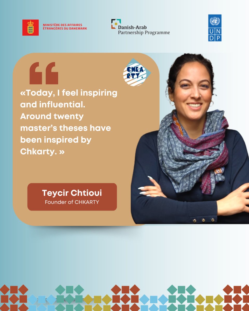 UNDPinTunisia's tweet image. 💡 What if discarded fabrics could spark new creativity and create jobs? 
Meet Teycir Chitoui who turned unused garments into sustainable accessories.
👉shorturl.at/QOyxz