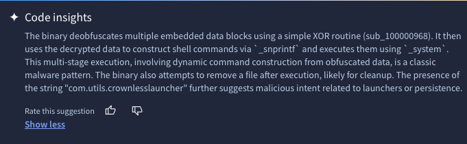 L0Psec's tweet image. This FUD DMG, contains a Mach-O that executes and curls out to the C2 and grabs the hosted osascript, pretty standard with these infostealers. VT codeinsights is pretty accurate but missing the connection to grab the osascript payload.