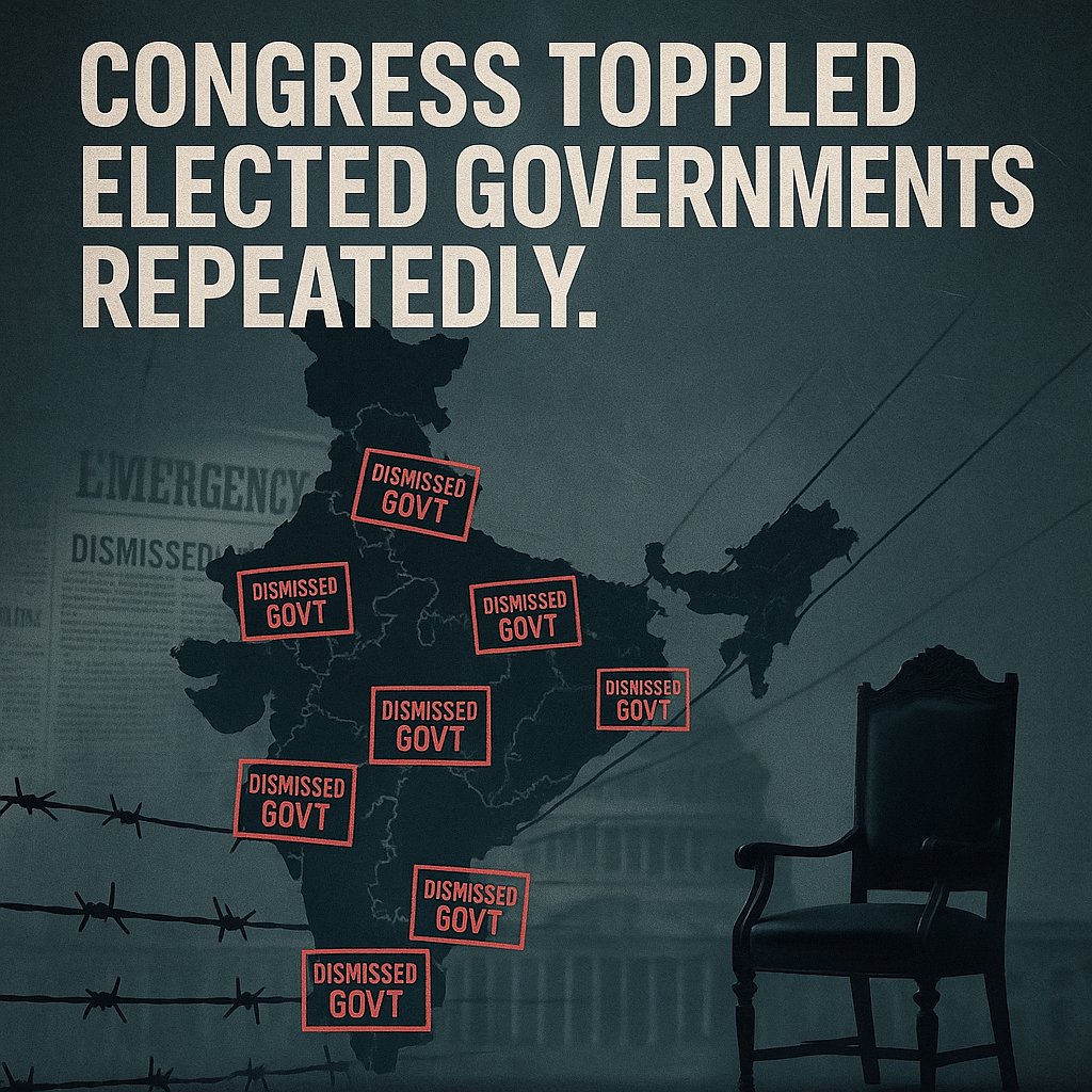 HemanNamo's tweet image. 2/5 — Emergency Wasn’t an Accident. It Was a Template.

Congress reused the same playbook for decades:

• Article 356 misused 90+ times
• Governors turned into political weapons
• Institutions bent to Delhi’s whims

For Congress, democracy wasn’t a value —
just a tool used…