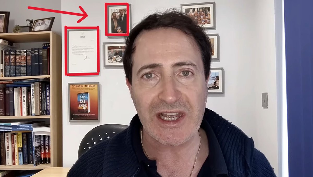 themuslimvoteuk's tweet image. EXPOSED: The same day BBC bosses resigned, this video surfaced.

It shows their Palestine editor gushing over Mossad operations.

Behind him: signed letters from Netanyahu and a picture with Mark Regev.

Here is how this man secretly controlled BBC&apos;s shocking Gaza coverage: 🧵