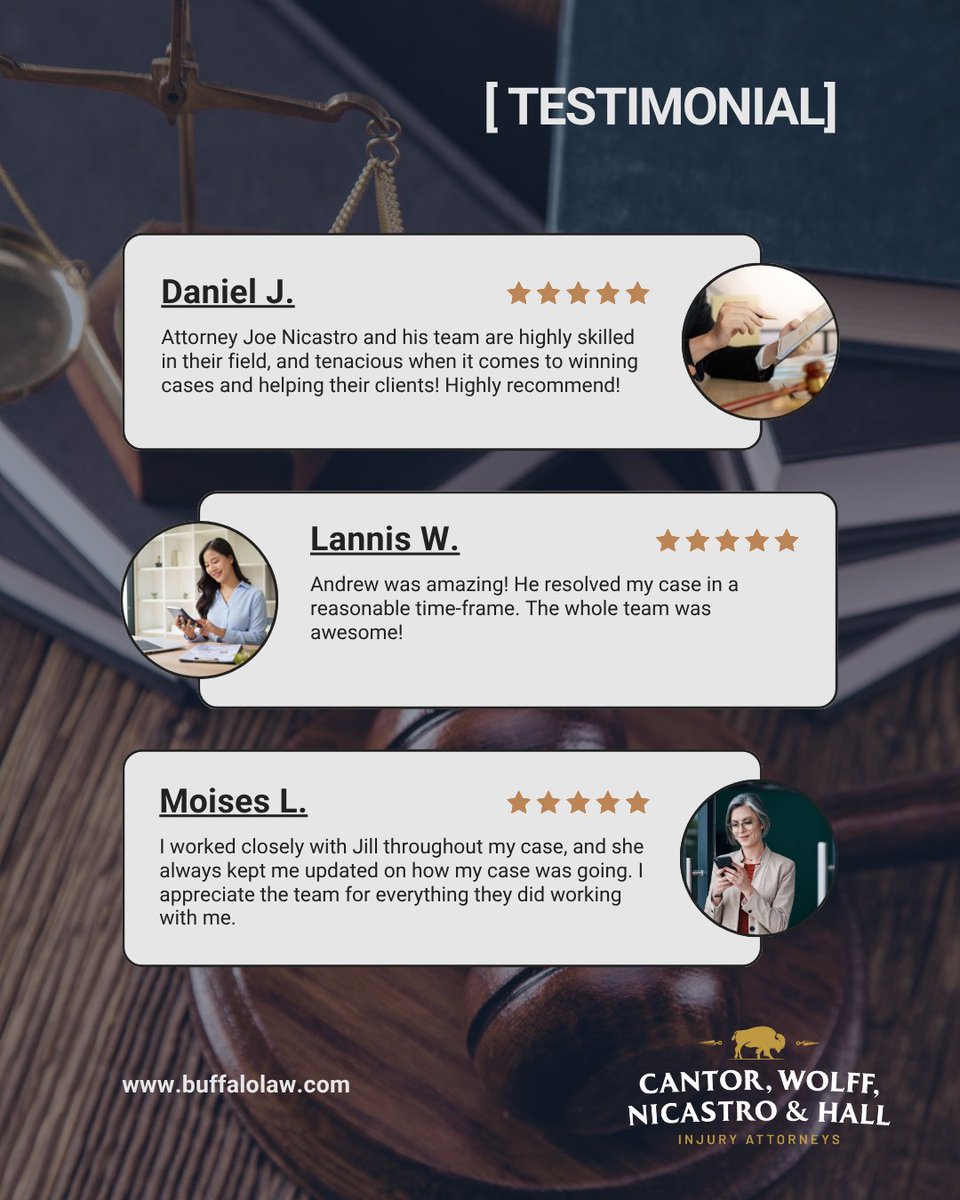BuffaloLaw's tweet image. At our firm, we pride ourselves on skilled, compassionate representation for every client. Your case is our priority, and your peace of mind drives us! 💪 #ClientFocused #ClientTestimonial #ClientWins #PersonalInjuryLaw #ClientSuccess #BuffaloInjuryLaw #WeFightForYou