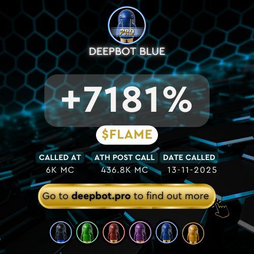 DeepBot_'s tweet image. DeepBot Blue coming through once again. Brought to our users at $6000 marketcap and has since hit an all time high of $436,860. 

Want to find out more? Check out DeepBot.pro

#DeepBotPRO #Worth49