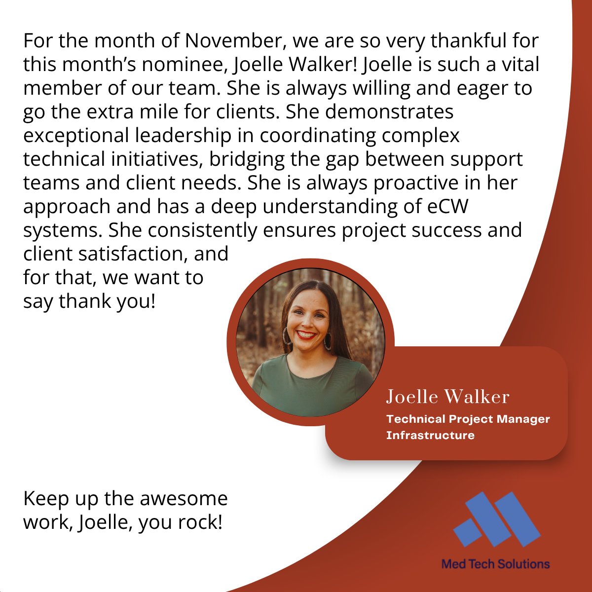 We give thanks for this month’s Employee Rocks nominee, Joelle Walker!