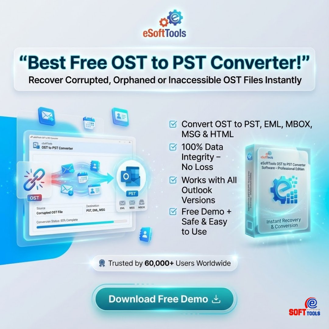 esofttools's tweet image. Need to convert OST to PST fast? 
Try the Best Free OST to PST Converter – eSoftTools OST to PST Converter Software!
✔ Convert OST to PST
✔ Recover corrupted OST
✔ Export emails, contacts &amp;amp; more
esofttools.com/ost-to-pst-con…
#OSTtoPST #FreeOSTConverter #OutlookMigration #eSoftTools