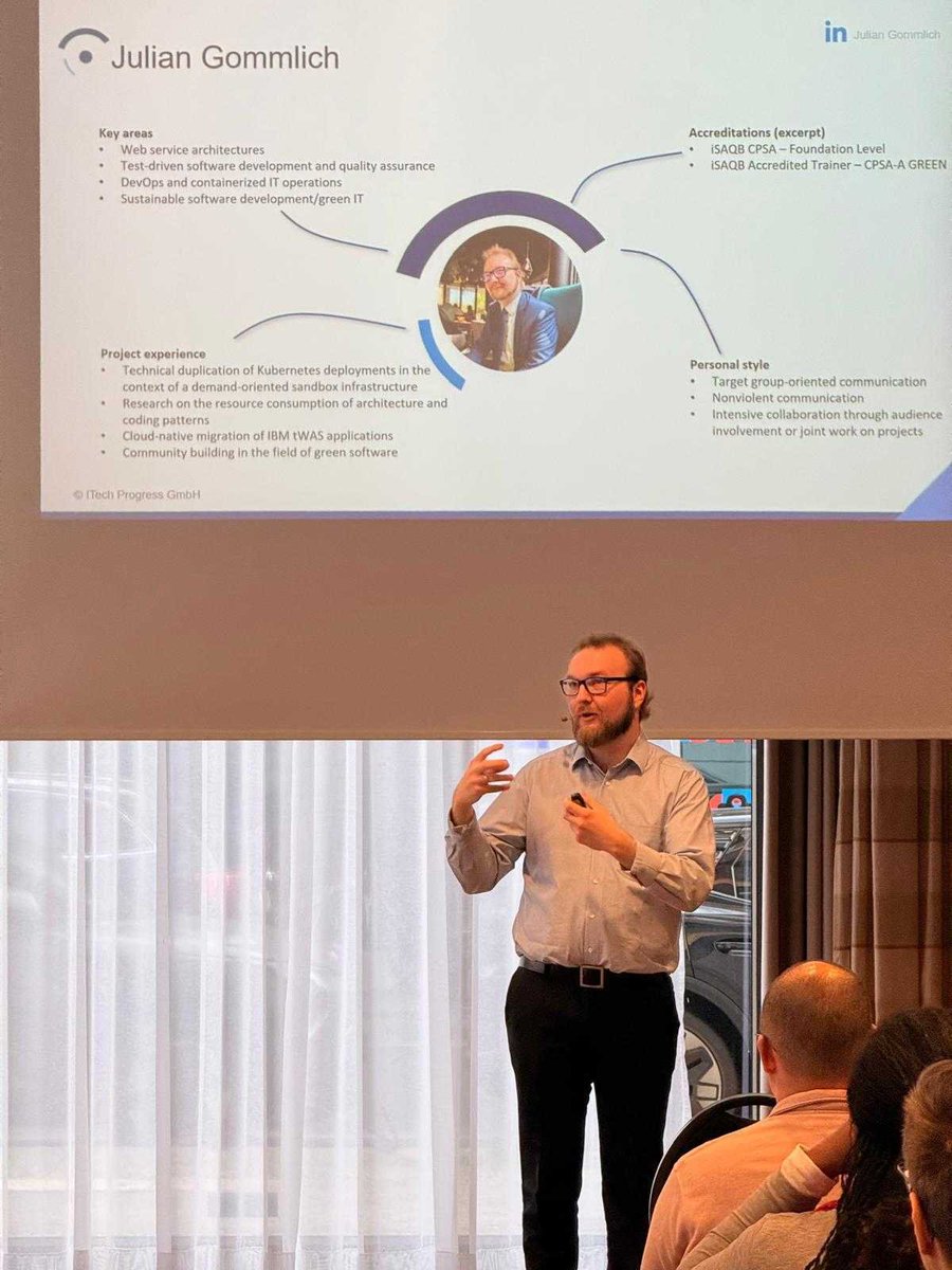 ITechProgress's tweet image. 💚 Yesterday’s highlight at SAG Berlin 2025
A special shout-out to Julian Gommlich, who delivered an inspiring talk on Green Software Architecture. 
We believe in this through our iSAQB Green Software Architecture module: shorturl.at/d1HVZ