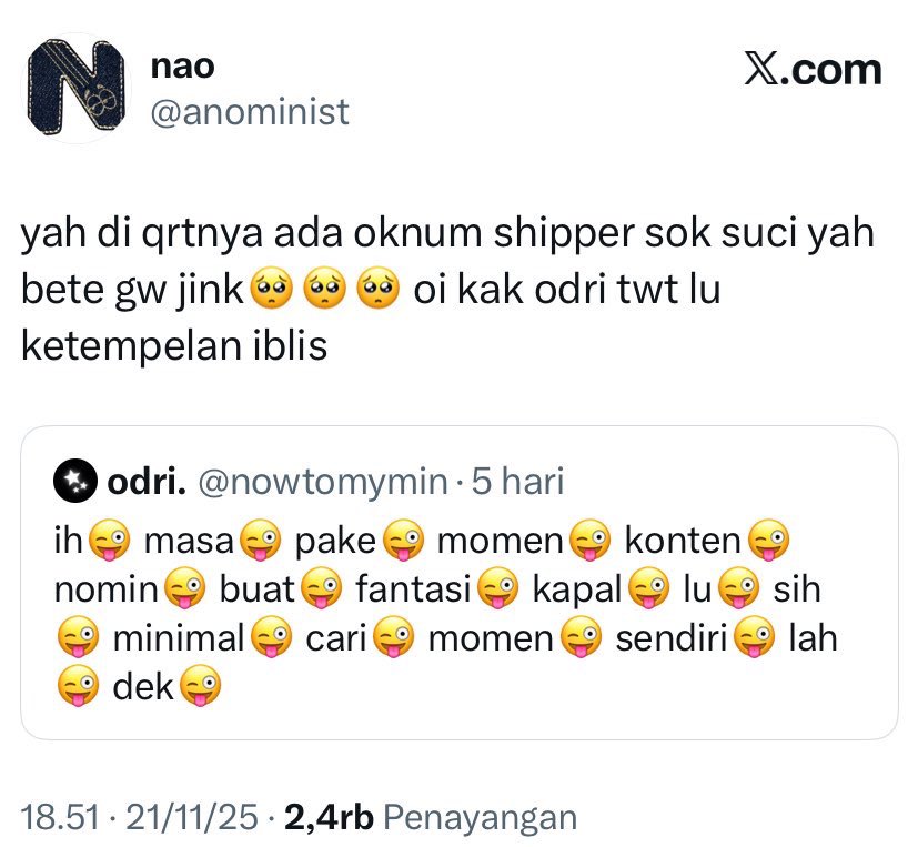 penulisant's tweet image. Minimal cari momen sendiri lah dek 😜 LING MALING