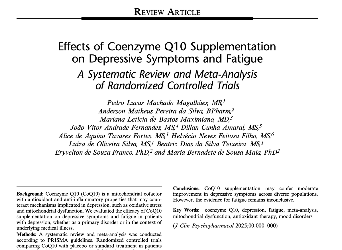 Effects of Coenzyme Q10 Supplementation on Depressive... : Journal of Clinical Psychopharmacology 
journals.lww.com/psychopharmaco… 
<a href="/JCPjournal/">Journal of Clinical Psychopharmacology</a>