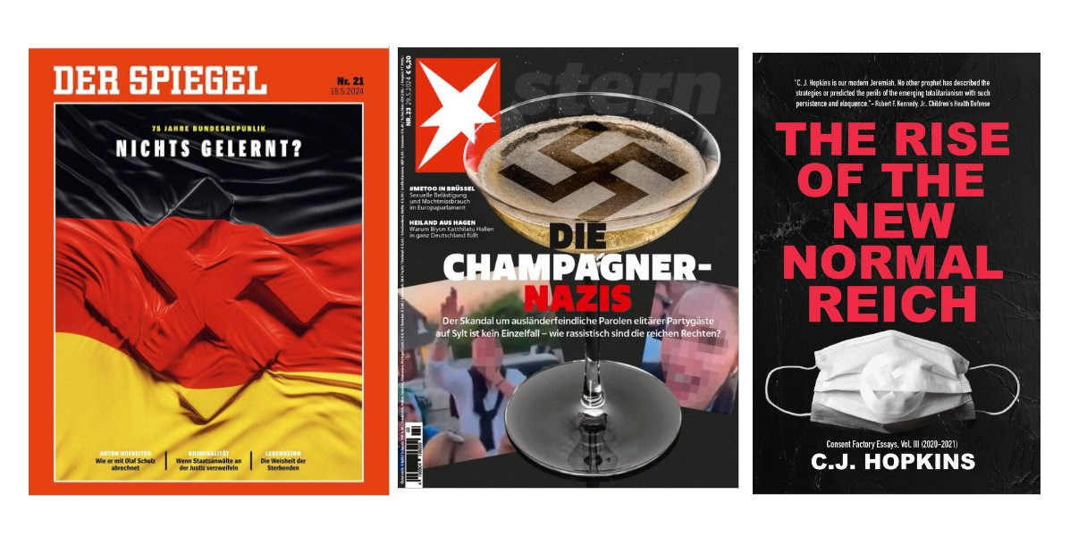 Wie will die Staatsanwaltschaft Berlin begründen, dass nur <a href="/CJHopkins_Z23/">CJ Hopkins</a> wegen der Veröffentlichung seines  Buches das «Verwenden von Kennzeichen verfassungswidriger Organisationen» vorgeworfen wird und seine Wohnung von bewaffneten Polizeibeamten durchsucht wird? Müssten beim