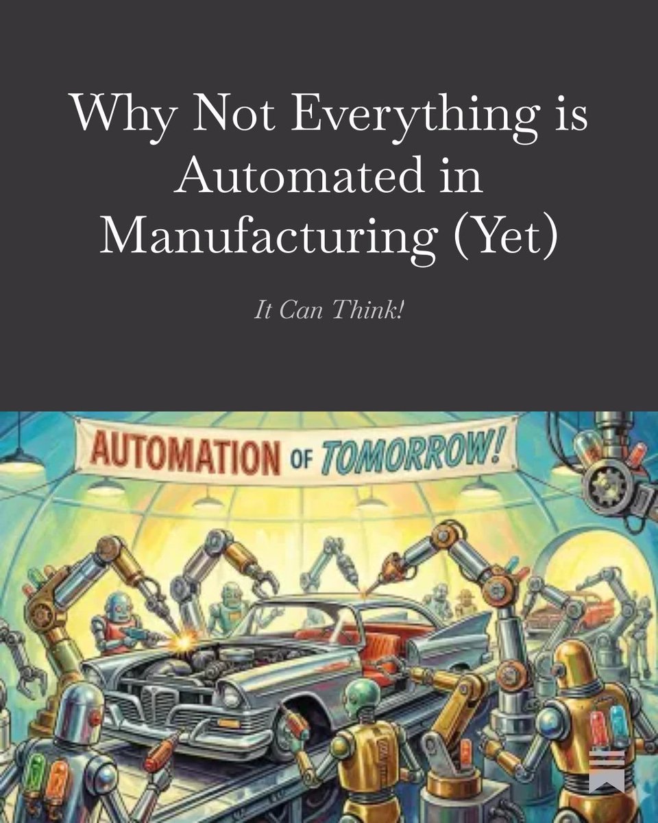 chris_j_paxton's tweet image. Why not everything in manufacturing is automated (yet)

Every few weeks I see someone (even a major vc) wondering why so little of manufacturing, particularly in the United States, is automated. There are tons of reasons why, all of which boil down to the questions:
- what can…