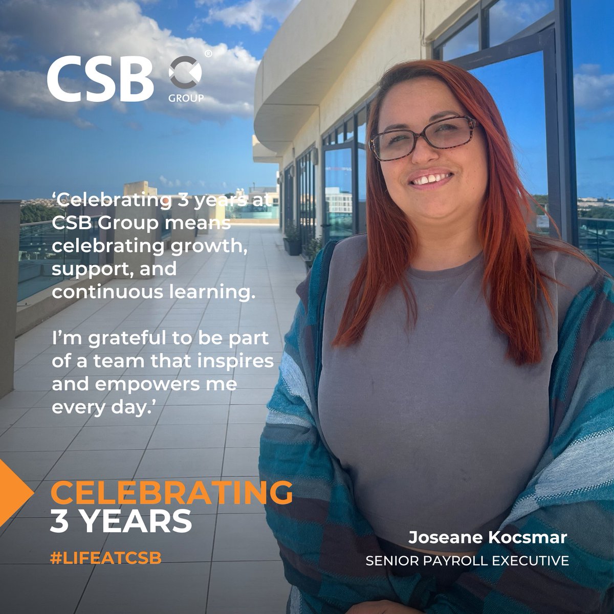 CSBGroup's tweet image. Congratulations to Joseane on her 3-year anniversary at CSB Group! 🎉💼

Her journey reflects what we value most at CSB Group, empowering our people and supporting their growth.

Explore opportunities 👉 csbgroup.com/careers/

#CSBGroup #WorkAnniversary