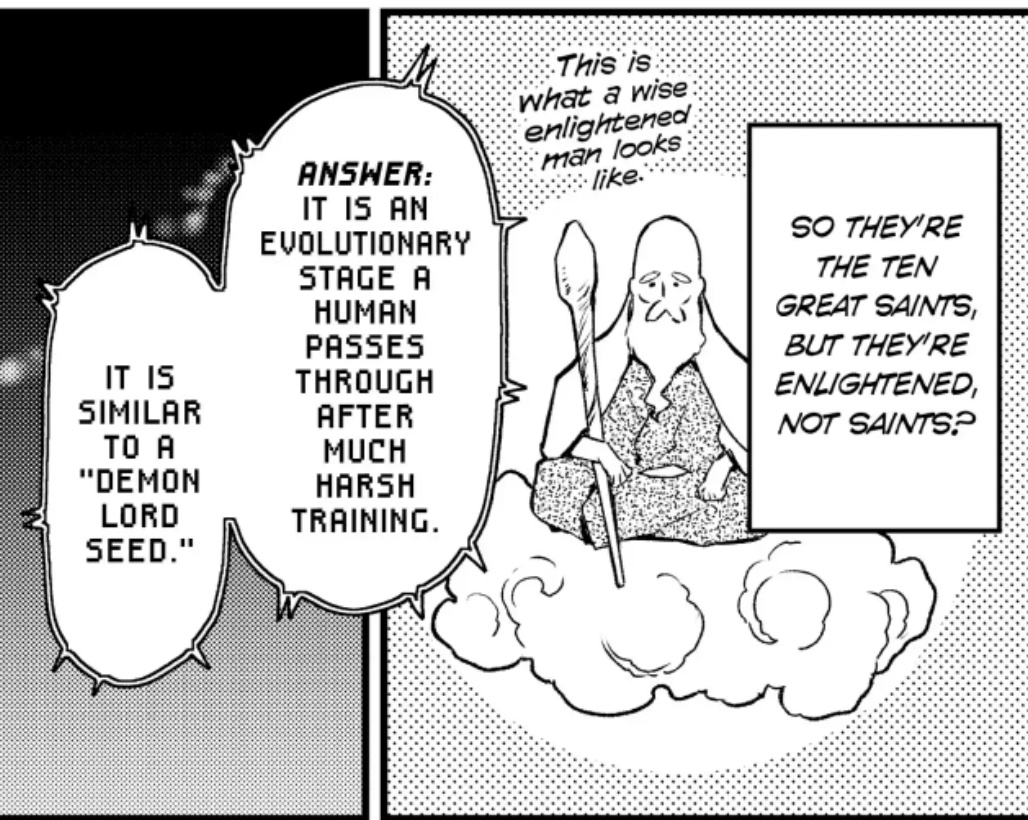 Blvcklantern's tweet image. According to this text master Roshi  &amp;amp; head captain Yama are on the same level as a fiery demon Lord👀👀 #db #bleach #rimuru