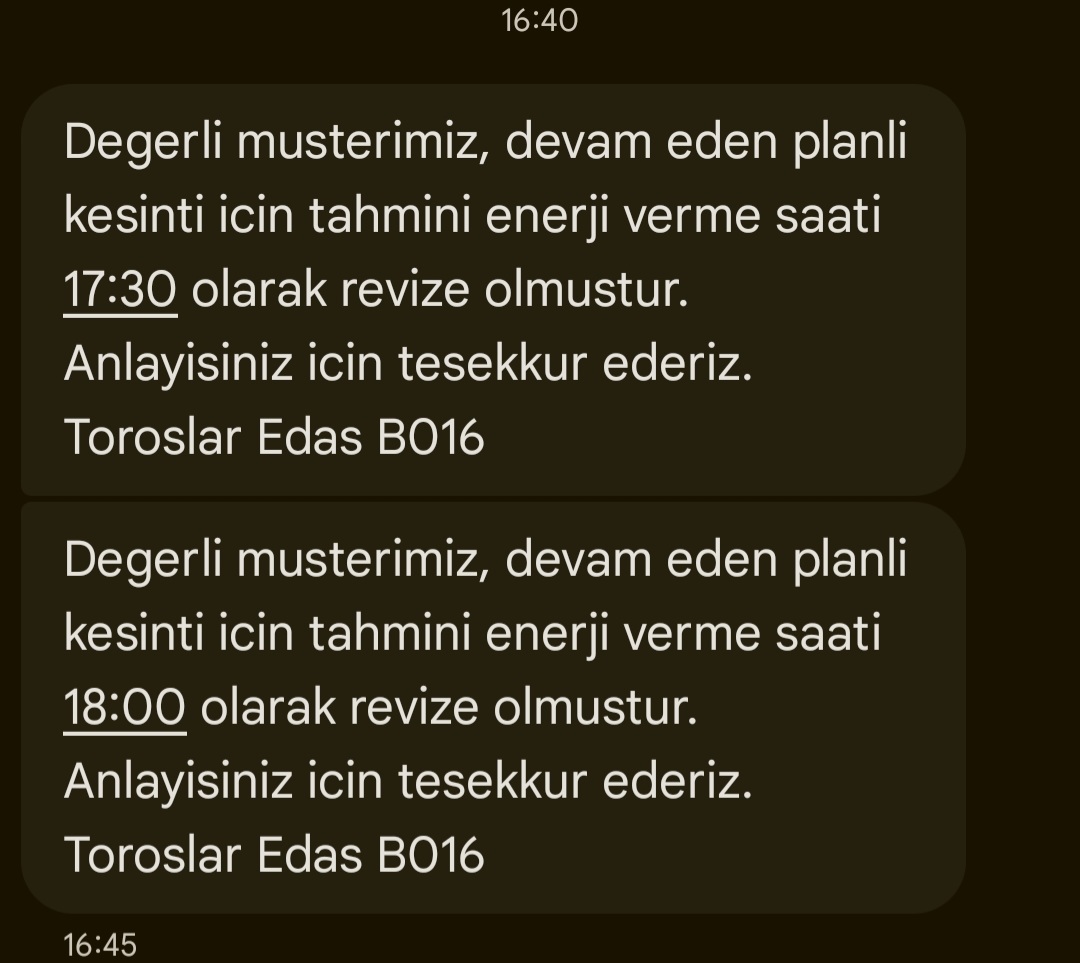 #BuSesiSusturamazsınız #aratatil #Gaziantep #Suriye #rezillik #çöküş <a href="/toroslardestek/">Toroslar Destek</a> <a href="/TCEnerji/">T.C. Enerji ve Tabii Kaynaklar Bakanlığı</a> <a href="/aBayraktar1/">Alparslan Bayraktar</a> <a href="/enerjisadestek/">Enerjisa Destek</a> 
Aylar öncesinden planan kesinti, revize ediliyor. Bunlar devlet destekli şirket çalıştırıyor. Bunlar kurumsal sirk et ustelik 😀rezil etmeye devam edin.