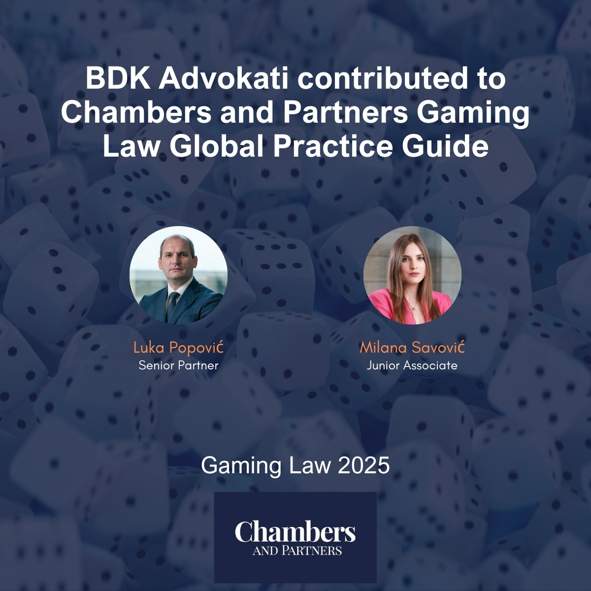 BDK Advokati's senior partner Luka Popović and junior associate Milana Savović contributed to the newly published 2025 edition of the Chambers and Partners Gaming Law Global Practice Guide. Read more: bdkadvokati.com/bdk-advokati-c…
