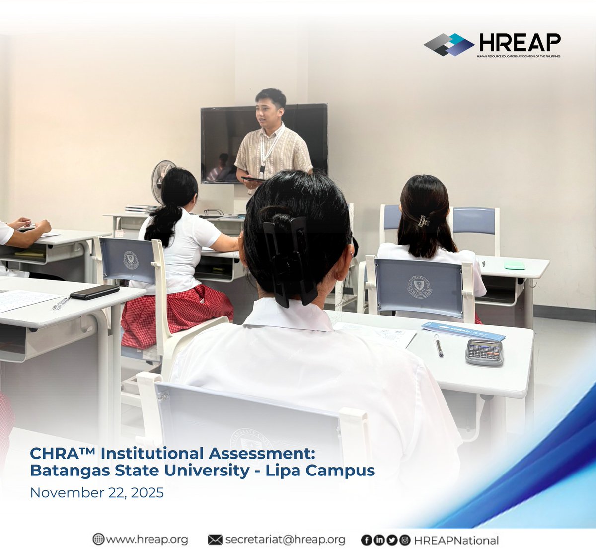 HREAPNational's tweet photo. The students from Batangas State University - Lipa Campus took a step towards professional growth during the Certified Human Resource Associate (CHRA)™ Institutional Assessment on November 22, 2025.
#CHRA #CertifiedHumanResourceAssociate #HREAP #BatStateULipa #Upskilling https://t.co/REl6zOjMYd
