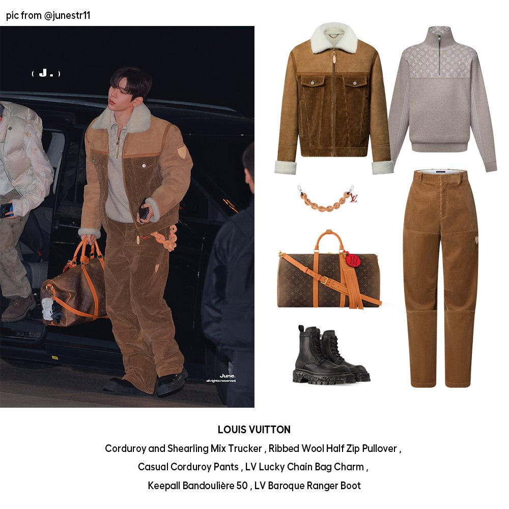 Shotaro_Fashion's tweet image. 251126 출국 #쇼타로 착장 정보

LOUIS VUITTON
-Corduroy and Shearling Mix Trucker
-Ribbed Wool Half Zip Pullover
-Casual Corduroy Pants 
-LV Lucky Chain Bag Charm
-Keepall Bandoulière 50
-LV Baroque Ranger Boot
 
#SHOTARO #ショウタロウ #RIIZE