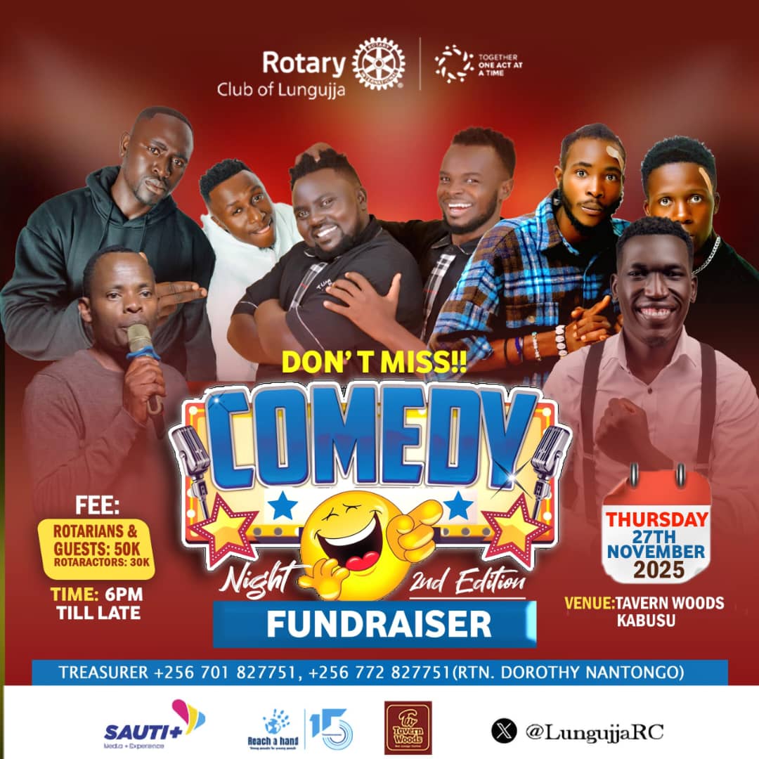 🎉 *Reminder: Comedy Night Fundraiser Happening Tomorrow!* 🎉

Join us for a night of laughter and fun at the *Comedy Night 2nd Edition Fundraiser* organized by the Rotary Club of Lungujja!

🗓 *Date:* Thursday, 27th Nov. 2025  
🕒 Time: 6 PM till late  
📍 Venue: Tavern Woods