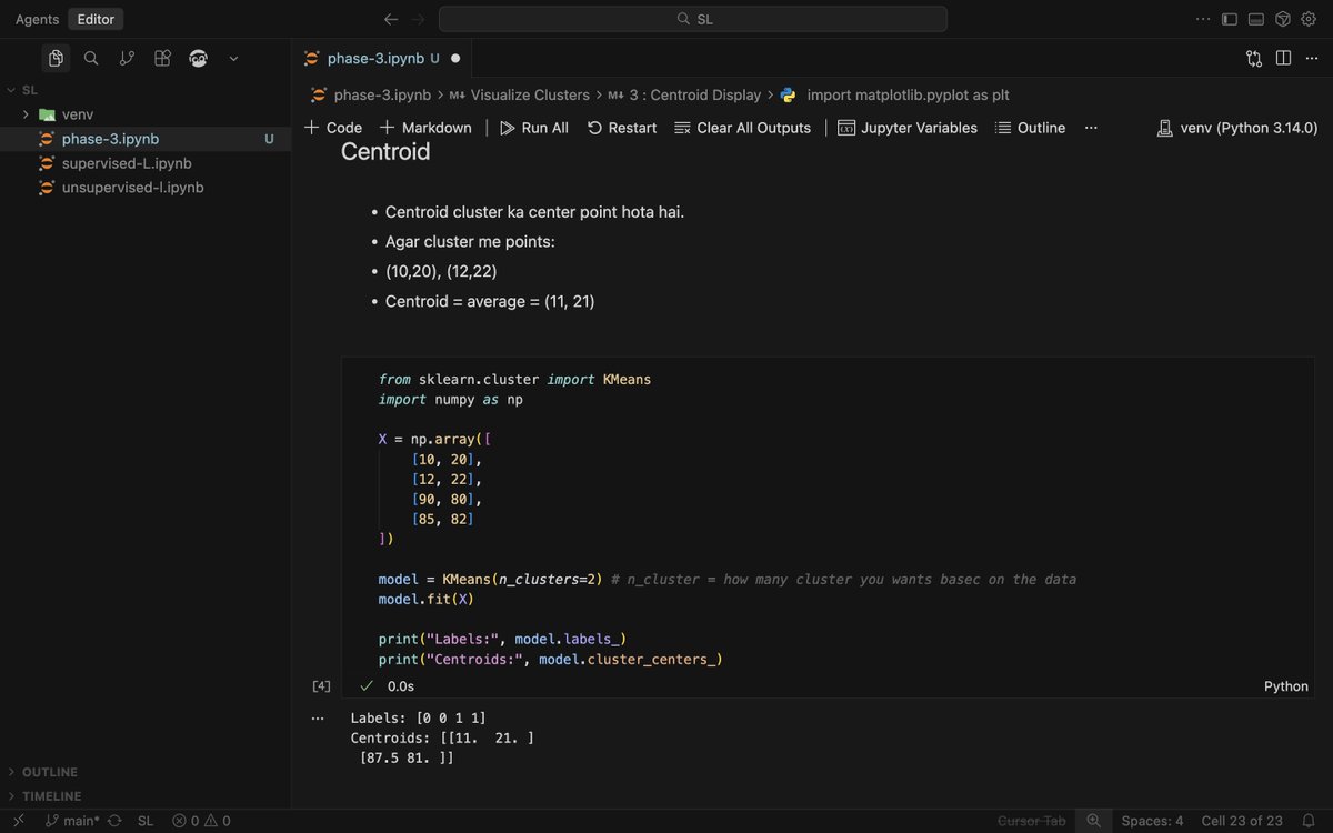 dev_sagar_7's tweet image. Completed Clustering and K-Means today.

Learned how clusters form, how centroids move, inertia, elbow method and how to visualize cluster groups with simple plots.

Also built a mini K-Means project.

#MachineLearning #AI #Clustering #KMeans

GitHub: github.com/CodeSagarrr/ML…