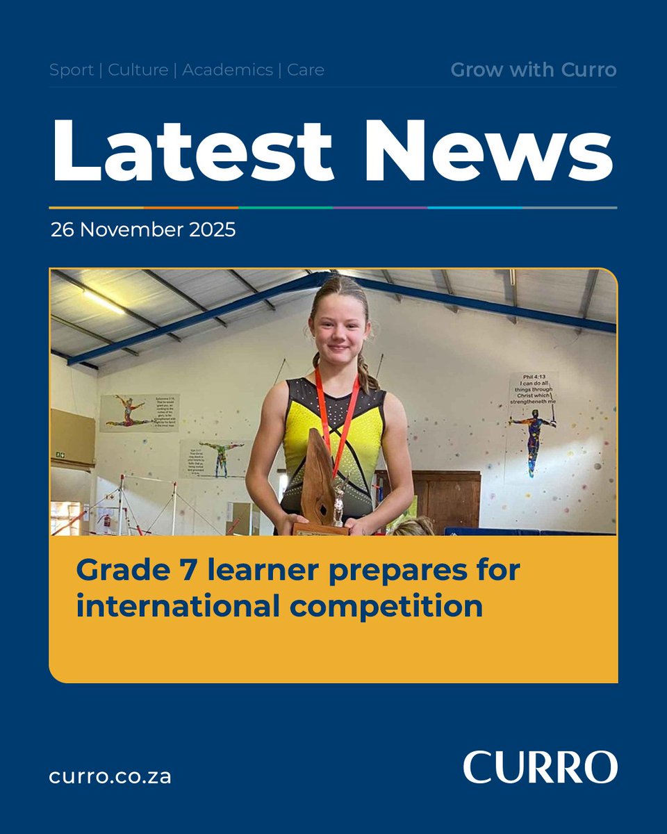 ✨Curro Nelspruit’s Grade 7 star Lily Renaud heads to Namibia for Region 5 Artistic Gymnastics, representing South Africa! 💙

👉 Read more about Lily’s inspiring journey here: ow.ly/WT0W50XxZle

#Curro #QualityEducation