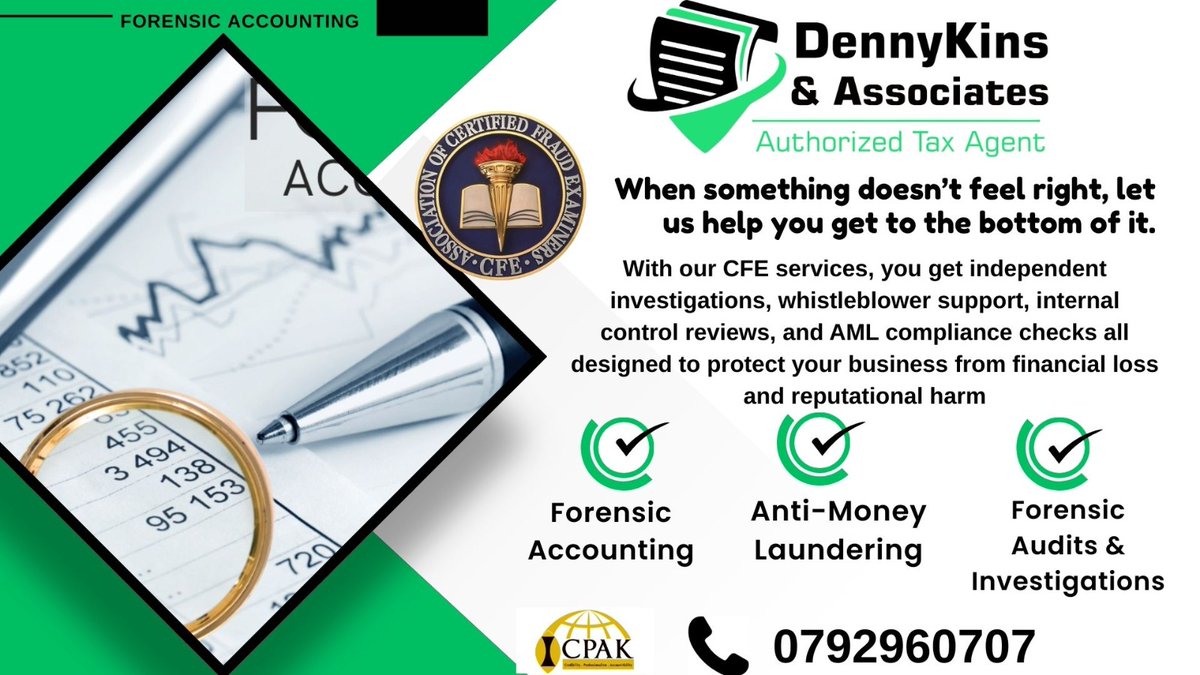 dennykinstax's tweet image. Something doesn’t feel right in your finances? Let our forensic team get to the bottom of it.
We identify red flags, analyze evidence, and help you protect your business from fraud and financial misconduct.
#FraudDetection #ForensicAudit