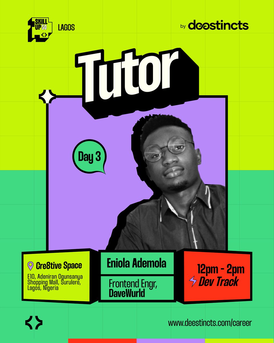 Deestincts_'s tweet image. Are you ready????? 
Meet Eniola David Ademola,@_daveworld is a Nigerian Frontend Engineer and Data Scientist with a passion for continuous learning and technology innovation. He advocates for the practice of learning new tech skills and sharing knowledge with the community.
