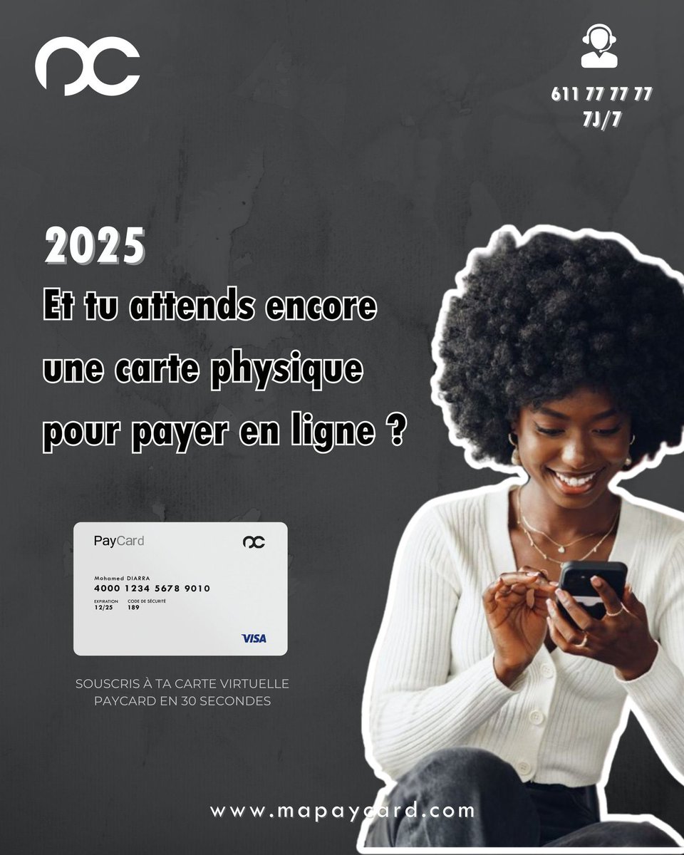 Avec PayCard, plus besoin d’attendre une carte physique ou de dépendre de quelqu’un à l’étranger.

Obtiens ta Visa virtuelle seulement en 30 secondes !
Tarif standard : 59 000 GNF/an
Étudiants boursiers : 29 500 GNF/an