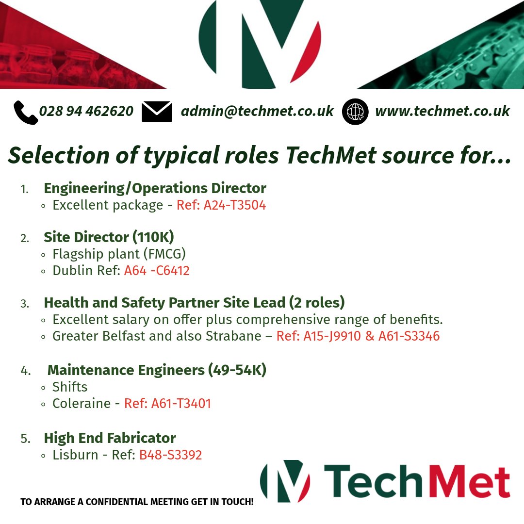 TechMetJobs's tweet image. #HiringAlert 🚨: New Engineering Roles Available in Northern Ireland!
TechMet has a range of exciting opportunities.
If you're interested in making your next career move, or just curious about the possibilities, we'd love to chat!
Apply today techmet.co.uk/jobs/

#TechMet