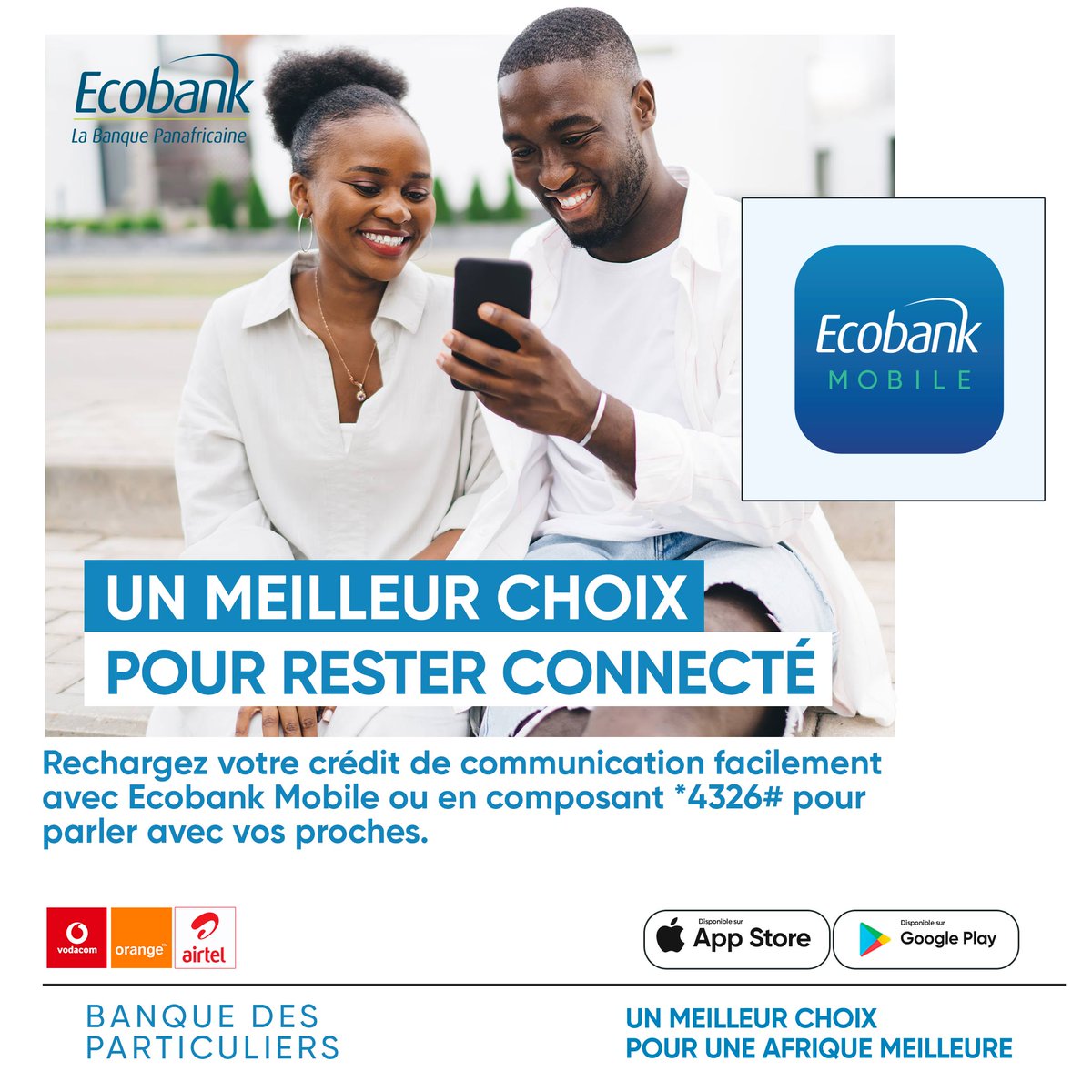 EcobankRDC's tweet image. Besoin de crédit téléphonique ? 📱
 Achetez le rapidement et en toute sécurité via Ecobank Mobile ou en composant *4326# !
Appelez librement, quand vous voulez, où vous voulez.

Téléchargez l’application ici 👉 lnkd.in/eVTpCcbr
#EcobankRDC #UnMeilleurChoix #MobileBanking