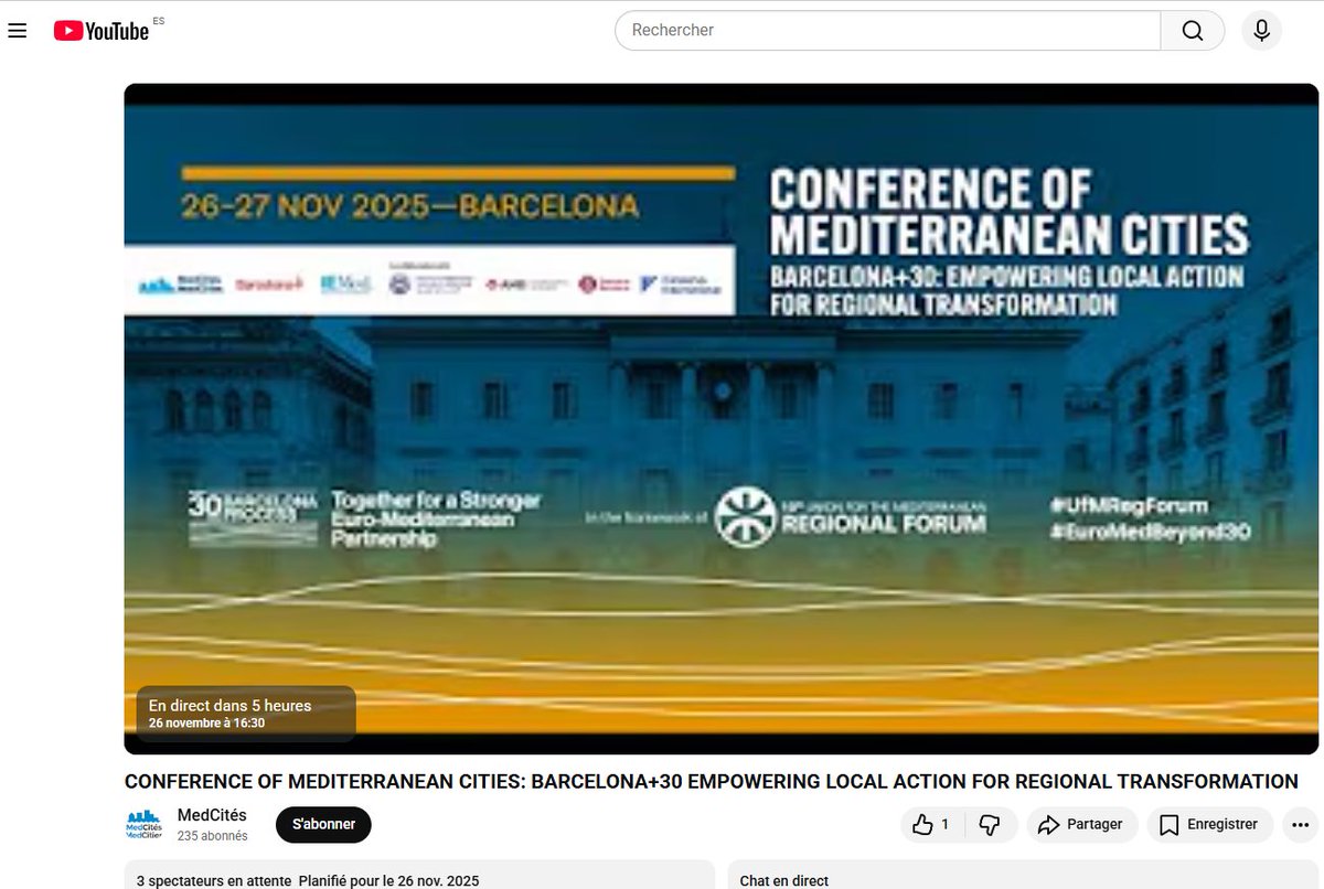 MedCities's tweet image. Live 🔛 at 16:30h CET⏯️bit.ly/44nwyLi
This afternoon, we celebrate the #Mediterranean with a conference that will focus on the #cities role in the basin. 
The event is part of the celebration of the #30years of the #BarelonaProcess and the @UfMSecretariat regional forum