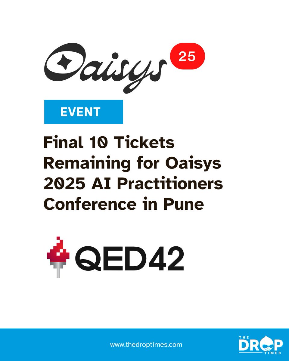 thedroptimes's tweet image. Only 10 tickets left! 🎟️ Oaisys 2025 is a practical AI conf hosted by QED42 &amp;amp; FreelyGive.
#DrupalAI sprint led by James Abrahams &amp;amp; Marcus Johansson.
Details: bit.ly/3Km7rBI 

#Drupal #AI #Oaisys2025 #OpenSource