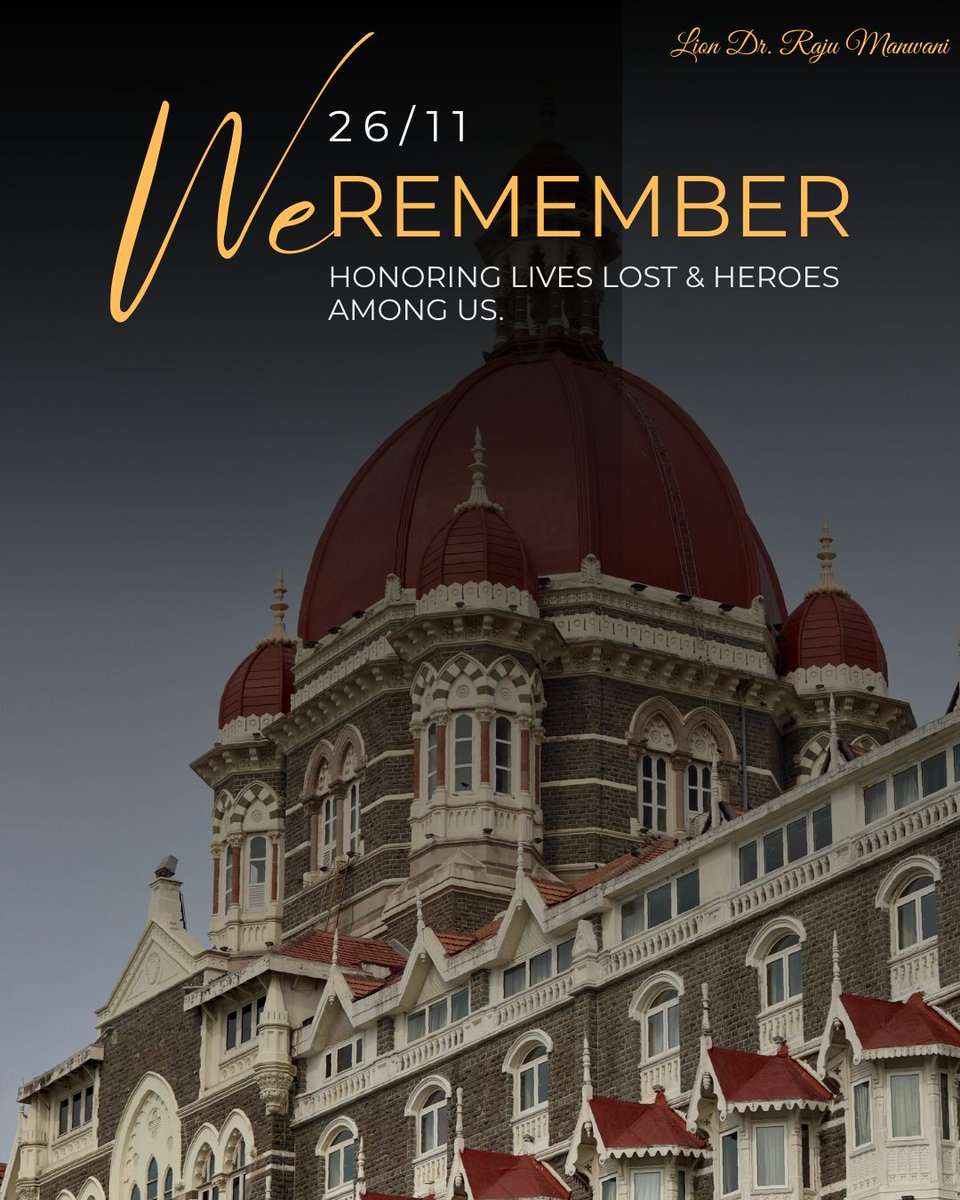 17 years since 26/11.
166 lives lost. A city that refused to break.
We remember the victims. We honor the heroes who ran toward danger.
Salute to the Indian Armed Forces who fought with unmatched courage. Homage to those who laid down their lives.
Terror didn't win. Mumbai did.